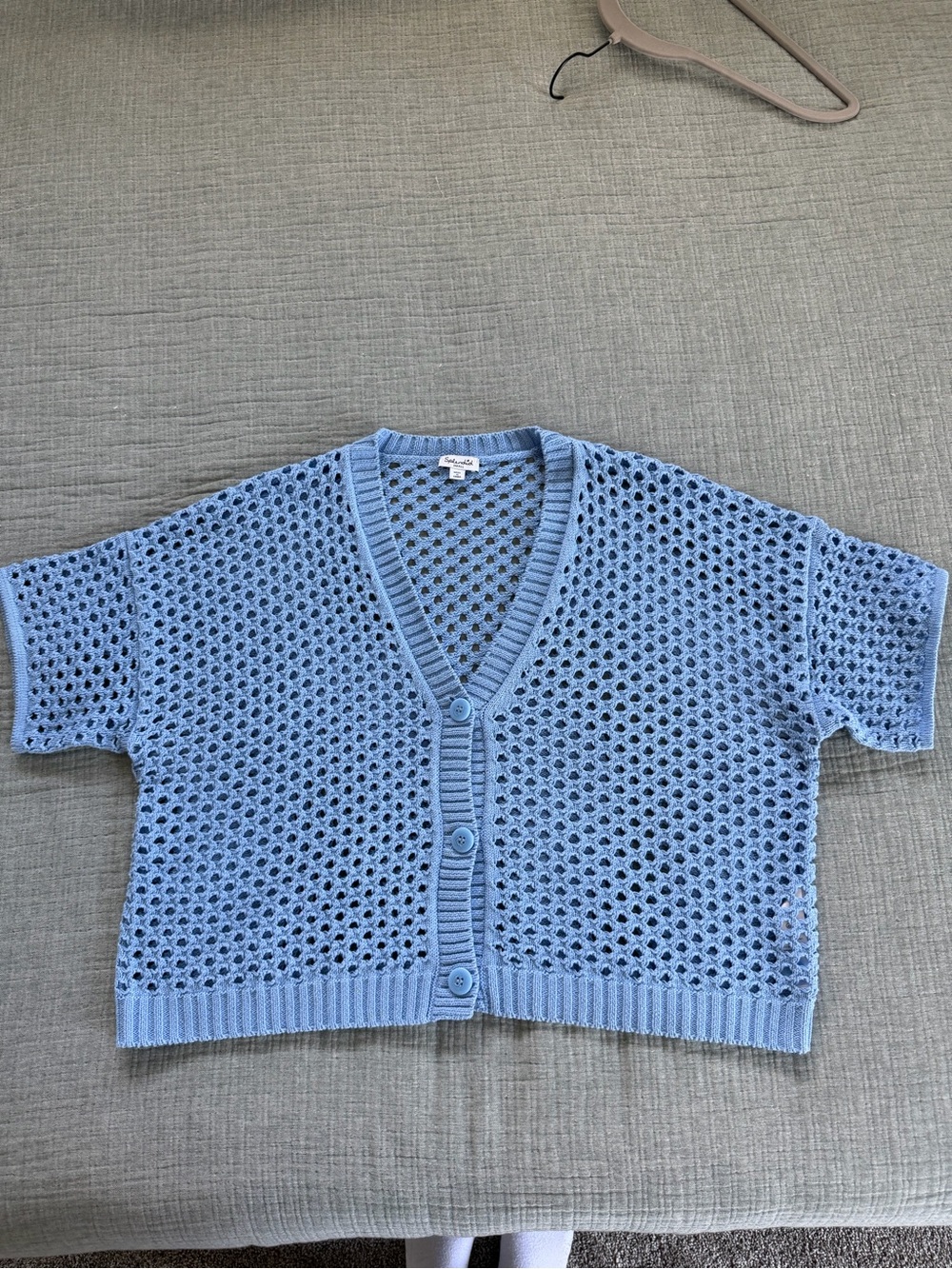 Splendid Light Blue Open-Knit Short Sleeve Button Cardigan